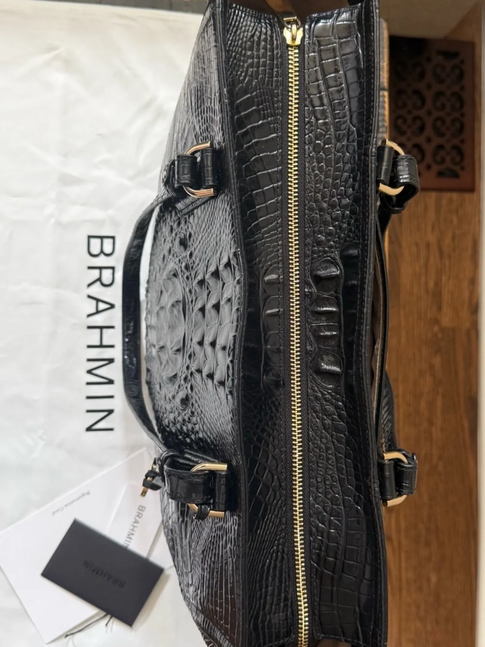 Brahmin Ashlee Tote Black Croc Embossed Leather EUC Like New Large Bag - Picture 6 of 12